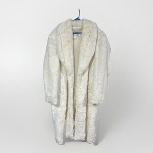 Vintage Christian LaCroix Full Length Faux Fur Cream Jacket Mob Wife 2XL